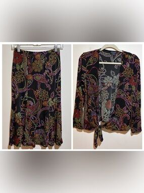 Vintage West End Y2K 90s Mosaic Floral Midi Skirt and Top Set Slinky Fairy Small